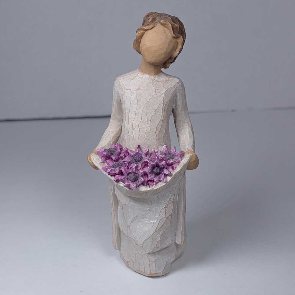 Willow Tree Simple Joys Figurine Girl 5.5 Purple Flowers Susan Lordi Demdaco